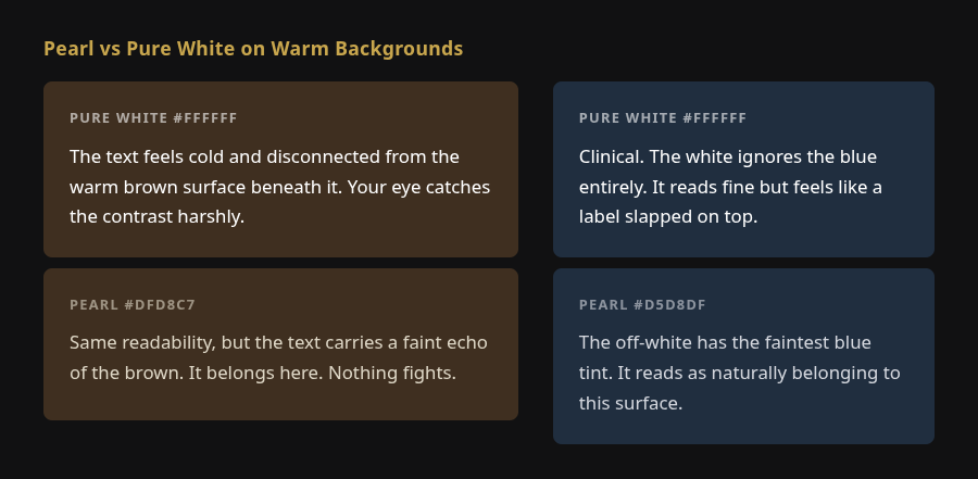 Pearl vs pure white on warm backgrounds